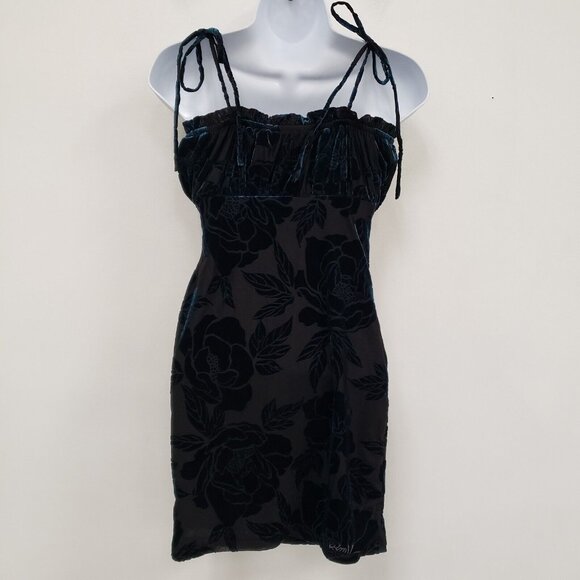 Forever 21 Whimsigoth Coquette Velvet Burnout Dress Size S Fairy Grunge Milkmaid - Picture 2 of 9